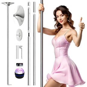 PYY Dance Pole - Adjustable & Portable Dancing Pole for Gym Studio Pub, Chrome Finish, Spinning & Static Modes, No Drilling Required, w/Remote LED Stage Lights in Kuwait