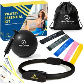 ProBody Pilates Ring Set with 14-Inch Magic Circle Ring, 9-Inch Exercise Ball, 5 Resistance Bands, Pump, Training Guides, & Storage Bag for Core Strength, Balance, Stability Training in Kuwait