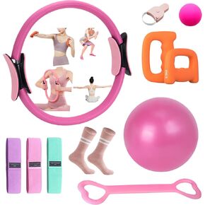 Home Pilates Kit for Women, Pilates Equipment Ring Set with Magic Circle, Body Tape Measure, D Grip Dumbbells, Pilates Ball, Massage Ball, Yoga Socks and Resistance Bands in Kuwait