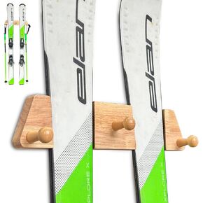 رف تزلج Tuiiopoli مع 3 خطافات خشبية - شماعة عرض عائمة حديثة على طراز خشب البلوط البسيط على الجليد على الحائط للتخزين بدون ضرر، حامل لوح طويل عموديًا in Kuwait