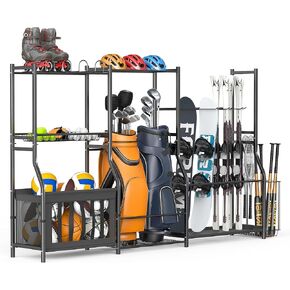 WALMANN Garage Sports Equipment Organizer Stand, Freestanding Ski & Snowboard Storage Rack with Ball Bin and Golf Bag Holder, Multi-Sport Storage for Garage in Saudi Arabia