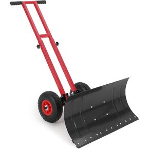 Snow Shovel with Rubber Wheels,29" w x 14" h Angled Blade, Back Saver Snow Pusher with Adjustable Double Rod, 5-Position Adjustment for Driveway & Sidewalk, Black & Red in Kuwait