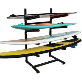 حامل لوح ركوب الأمواج قائم بذاته، حامل لوح ركوب الأمواج للتخزين والعرض للأماكن الداخلية والخارجية والجراج والمتجر والتجميع بدون أدوات (يناسب 4 لوحات) in Kuwait