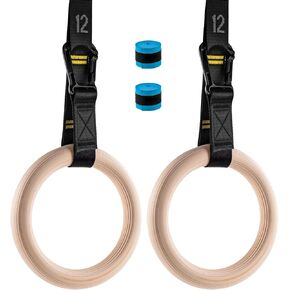 Wooden Gym Rings with 9ft Double-Layer Numbered Straps Quick Adjust. 1.25" Olympic Rings for Home Gym Small Apartment Hotel Camping Full Body Workout Calisthenics Strength Training Body in Kuwait