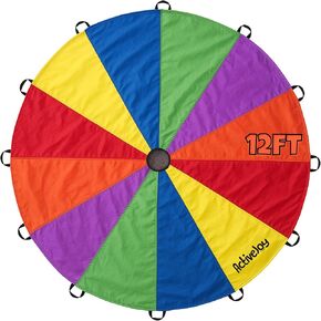 ActiveJoy - Parachute for Kids - 12ft / 20ft - Rainbow Parachute Toy مع مقابض - رائعة لفئة الصالة الرياضية واليوم الميداني والألعاب الخارجية in Kuwait