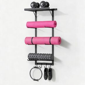 Yoga Mat Holder Wall Mount, Home Gym Storage Rack with Top Floating Shelf,Multifunctional Storage Rack for Yoga Mats, Foam Rollers, Resistance Bands, Home Gym Storage Organizer in Saudi Arabia