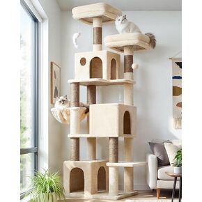 Cat Tree Tall, 71 inches Cat Tower for Indoor Adult Cats Multi-Level 3 Condos for Indoor Cats XL Cat Tree Tower with Scratching Posts, Soft Extra Large Hanging Basket, F71, Dark Gray in Saudi Arabia