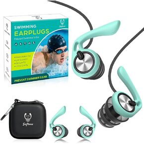 Ear Plugs for Swimming Surfing with Lanyard, Block Out Water Let Sound in, Reusable Comfy Custom-fit Swim Waterproof earplugs Men Women for Swimmer Shower Pool Bath Water Sports, 2 Sizes for 12+ in Kuwait