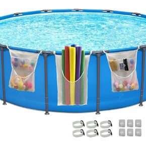 Poolside Pool Float Storage, 3-Pack Mesh Storage Bags with 6 Adhesive Hooks & 6 Velcro Straps - Organize Pool Toys, Noodles, Floats, and Gear - Above Ground Pool Toy Storage, Mesh Swim Bag in Kuwait