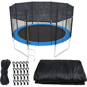 غطاء ترامبولين مطور بطول 14 قدمًا من القماش الواقي من الشمس عالي التحمل، غطاء أسود من الشمس وغطاء شبكي لحماية أوراق الشجر مع سلك مرن بطول 49 قدمًا وخطاطيف بلاستيكية لملعب الفناء الخلفي الخارجي (خيمة فقط) in Kuwait