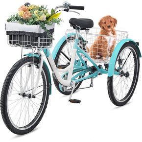 VIRIBUS Tricycle for Adults, 7 Speed Adult Tricycles for Women Seniors Men with Front and Rear Removable Wheeled Baskets, 3 Wheel Bikes 26 inch 400 lb. Capacity for Obese People, Three Wheeler in Kuwait
