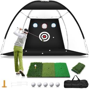 Golf Net, 10x7FT Home Golf Hitting Aids Equipment with Foldable Tri-Turf Mat for Backyard Driving Chipping Swing with Training Target/Balls/Tee for Outdoor Indoor, Gifts for Men Him Dad Golfers in Kuwait