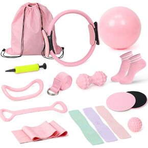 مجموعة معدات البيلاتيس للتمرينات المنزلية، مجموعة أساسيات البيلاتيس المنزلية للنساء مع حلقة بيلاتيس ومجموعة كرات، وأشرطة مقاومة، وحزام يوغا، ومزلجات أساسية، وكرة تدليك، وإكسسوارات جوارب للمبتدئين in Kuwait