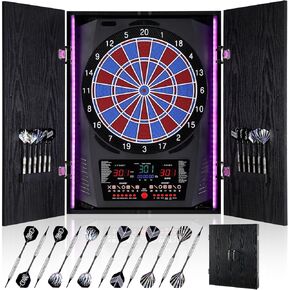 لوح رمي السهام الإلكتروني، لوح رمي السهام الكهربائي للبالغين [12*سهام ذات أطراف ناعمة برونزية] 8 ألوان LED لـ 8 لاعبين - خزانة لوحة رمي السهام الريفية للمنزل والبار in Kuwait