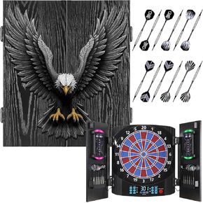 لوح رمي السهام الإلكتروني، مجموعة خزانة لوح رمي السهام الكهربائية للبالغين [12 سهمًا برأس ناعم] لون فاتح فردي لكل لاعب، خزانة خشبية للوحة رمي السهام للعبة العائلة in Kuwait