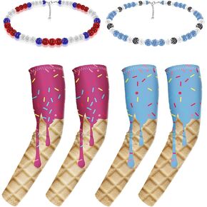 4 Pcs Ice Cream Arm Sleeves with Baseball Beaded Necklace, Youth Cooling UV Protection Compression Sleeves for Sports in Kuwait