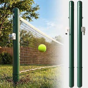 Permanent Tennis Net Posts - 42" ITF Regulation Heavy Duty Steel Poles with Ground Sleeves, Wimbledon Green Rust-Resistant Finish | Complete Fixed Post Kit for Backyard, School & Stadium Court Install in Kuwait