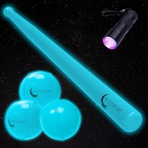 Glow in The Dark Plastic Baseball Bat w/ 3 Glow in The Dark Plastic Baseballs Bundle UV Flashlight Included (Aquamarine) in Saudi Arabia