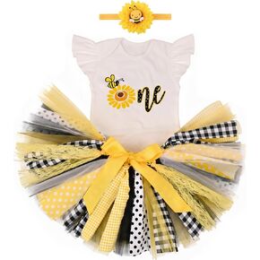 Baby Girls 1st/2nd First Birthday Outfits Cotton Romper TuTu Skirt with Sequins Bowknot Headband 3Pcs in Kuwait
