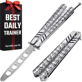 سكين الفراشة - مدرب باليسونج - مدرب الفراشة الفضي مع مزلاج زنبركي مؤكد - سكاكين باليسونج ليست حقيقية وليست حادة - خدعة مملة من الفولاذ المقاوم للصدأ بالكامل CSGO لعبة فيدجيت K16 S in Kuwait