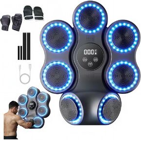 آلة الملاكمة الموسيقية، آلة ملاكمة بلوتوث ذكية مع قفازات، مدرب اللكم الموسيقي المثبت على الحائط للأطفال البالغين، آلة اللكم الإلكترونية للتمرين بإضاءة LED in Kuwait