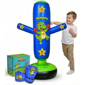 كيس ملاكمة قابل للنفخ للأطفال من عمر 3 إلى 8 سنوات: كيس ملاكمة للأطفال على شكل ديناصور مقاس 48 بوصة مع قفازات - مجموعة ألعاب ملاكمة للأطفال - أيدي دينو مع أهداف 5 نجوم للكاراتيه والتايكوندو - هدايا للأولاد والبنات in Kuwait