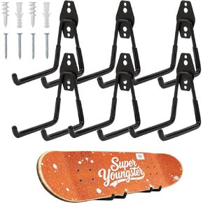6 Pack Skateboard Wall Mount Hanger Rack - Skateboard Accessories,Heavy Duty Iron Storage Display Hook for Horizontal Installation,Non-Slip PVC Coating,Holds 55 lbs, Easy Mount on Wall & Wood in Kuwait