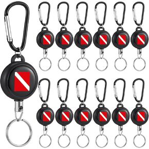 12 Pcs Scuba Retractor Clip, Retractable Diving Gear Tethers Heavy Duty Stainless Steel Key Ring with 24'' Quick Release Extension Cord for Dive Gauges Spearfishing Swimming Flashlights in Kuwait