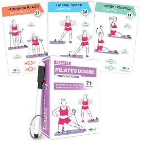 بطاقات تمرين لوحة البيلاتس - 71 بطاقة تمرين لوحة الإصلاح مع الأوضاع والتعليمات ونصائح التنفس | حلقة مجانية وعلامة مسح جاف لتخصيص لوح بيلاتيس لمدة 28 يومًا للتمرين المنزلي in Kuwait