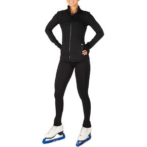 CRS Cross Ice Skating Jacket. Ultra Soft Fitted Full Zip Figure Skating Warm Up for Girls Women Practice. Black Hip Length in Kuwait