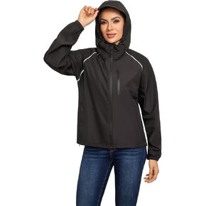 Women's Hooded Rain Jackets Waterproof Windbreaker Packable Running Lightweight Outdoor Cycling Jacket Reflective in Saudi Arabia
