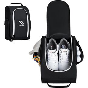 Golkcurx Golf Shoe Bag for Travel Zippered Sport Shoe Carrier Bags with Side Accessory Pockets for Socks, Tees, Golf Balls（Black） in Kuwait