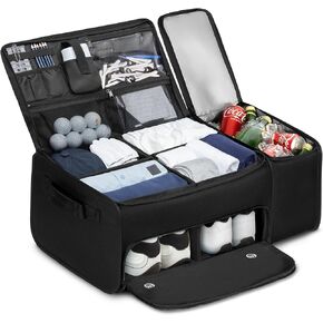 Golf Trunk Organizer with Built-in Hard Frame & Insulated Cooler Compartment, Ventilated Shoe Storage for 2 Pairs(Up to Mens US 11), Car Trunk Locker for Balls, Tees, Polos, Gloves - Black in Kuwait