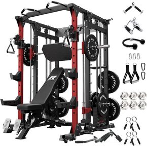 حزمة آلة RitFit Buffalo Smith، قفص طاقة الكل في واحد مع كومة أوزان، رف طاقة مع كابل متقاطع ومرفق ضغط الساق لصالة الألعاب الرياضية المنزلية in Kuwait