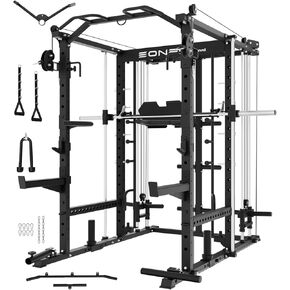 جهاز Eonfit E5 Smith مع جهاز ضغط عمودي للساق، ورف القرفصاء على شكل قفص كهربائي مع كابل سحب للأسفل ونظام أذرع دوارة متقاطعة، معدات الصالة الرياضية المنزلية الكل في واحد in Kuwait