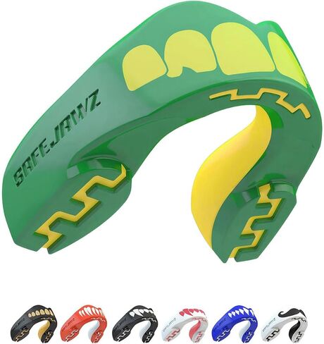 SAFEJAWZ Mouth Guard, Dual Layer Mouthguard for Youth with Case, Easy Fit Remoldable Mouthpiece for Football, Boxing, Lacrosse, MMA, Basketball & All Contact Sports (Kids <11 Years, Black Fangz) in Kuwait