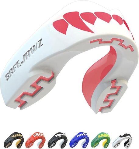 SAFEJAWZ Mouth Guard, Dual Layer Mouthguard for Youth with Case, Easy Fit Remoldable Mouthpiece for Football, Boxing, Lacrosse, MMA, Basketball & All Contact Sports (Kids <11 Years, Black Fangz) in Saudi Arabia