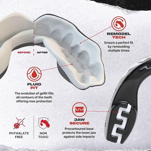 SAFEJAWZ Mouth Guard, Dual Layer Mouthguard for Youth with Case, Easy Fit Remoldable Mouthpiece for Football, Boxing, Lacrosse, MMA, Basketball & All Contact Sports (Kids <11 Years, Black Fangz) in Saudi Arabia