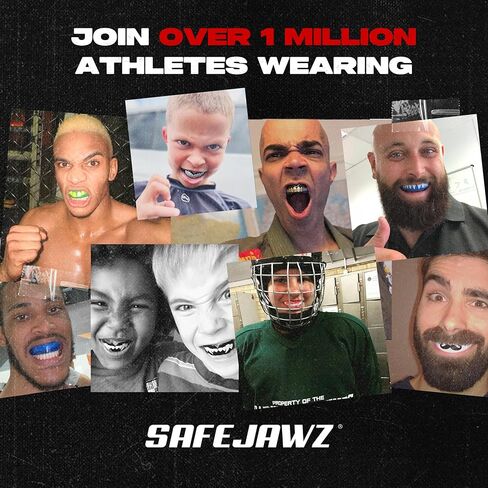 SAFEJAWZ Mouth Guard, Dual Layer Mouthguard for Youth with Case, Easy Fit Remoldable Mouthpiece for Football, Boxing, Lacrosse, MMA, Basketball & All Contact Sports (Kids <11 Years, Black Fangz) in Saudi Arabia