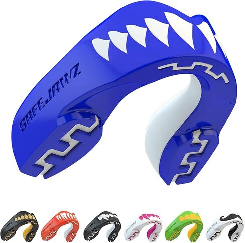 SAFEJAWZ Mouth Guard, Dual Layer Mouthguard for Youth with Case, Easy Fit Remoldable Mouthpiece for Football, Boxing, Lacrosse, MMA, Basketball & All Contact Sports (Kids <11 Years, Black Fangz) in Saudi Arabia