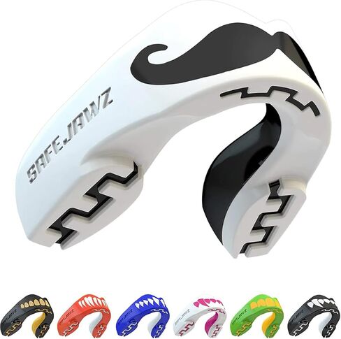 SAFEJAWZ Mouth Guard, Dual Layer Mouthguard for Youth with Case, Easy Fit Remoldable Mouthpiece for Football, Boxing, Lacrosse, MMA, Basketball & All Contact Sports (Kids <11 Years, Black Fangz) in Saudi Arabia