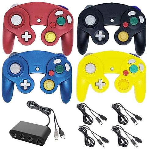 4 وحدات تحكم لـ Gamecube ， مع 4 كابلات تمديد ومحول USB 4 منفذ لـ Switch PC Wii U Console (أسود+أسود+أسود+أسود) in Saudi Arabia