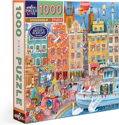 eeBoo Piece & Love: Stockholm - 1000 Piece Puzzle - Adult Square Jigsaw, 23x23, Includes Image Reference Insert, Glossy Pieces in Kuwait