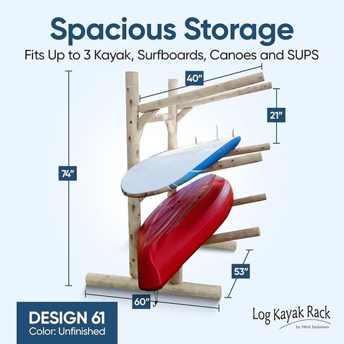 3-Place One-Sided Canoe Racks, Freestanding Canoe Stand for Garage, Outdoor & Indoor Surfboard Storage Racks or SUP Storage Stands, Kayaks - Unfinished in Kuwait