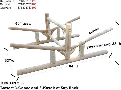4-Place Lowest 2 Canoes + 2 Kayaks/SUP Log Rack, Surfboard Stand, Kayak Rack Organizer, SUP Storage Racks, Surfboard Outdoor Storage Racks for Garage, Canoe Stand - Unfinished in Kuwait
