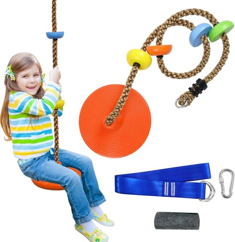Tree Swing for Kids,Climbing Rope with Platforms,Disc Swing Seat Set Outdoor Playground Accessories for Kids-Include Carabiner, 4ft Tree Strap and Tree Protector in Kuwait