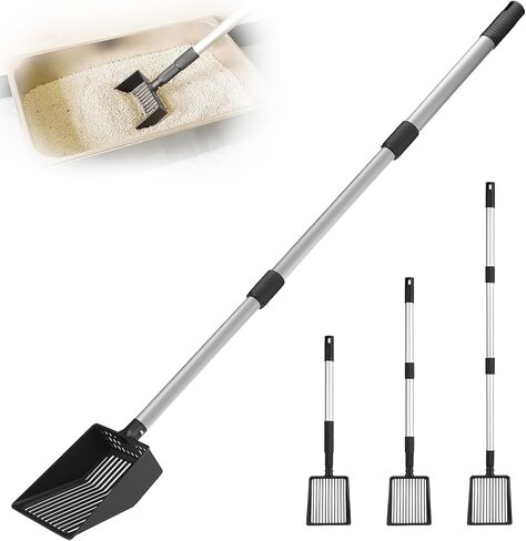 مغرفة فضلات القطط من اي اس جي بي اي تي، مجرفة معدنية بمقبض طويل، مجرفة عميقة مقاس 21-39.5 انش، مجرفة غربلة سريعة شديدة التحمل لغربلة فضلات القطط in Kuwait