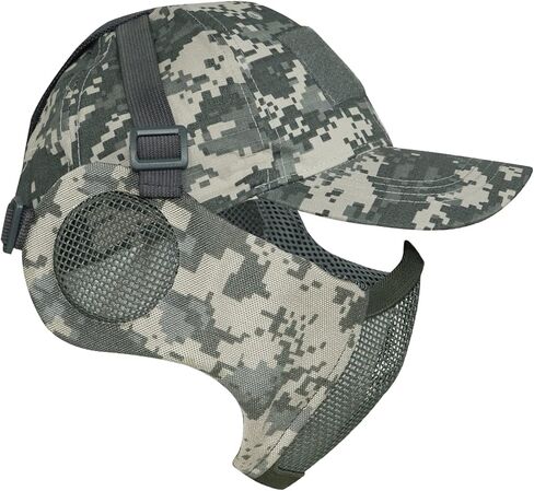 Airsoft Half Face Mask and Hat Set Steel Mesh Mask with Ear Protection and Baseball Cap Tactical Protective Mask for CS Game BB Gun Paintball Hunting Shooting in Kuwait