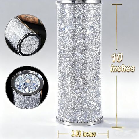 مزهرية زجاجية فضية للزهور، مزهرية كبيرة من الألماس المجروش مقاس 10 بوصات، مزهرية زهور طازجة فاخرة لديكور المنزل، وغرفة النوم، وغرفة المعيشة، والمكتب، والزفاف، والحفلات، وطاولة الطعام in Kuwait