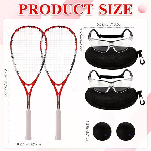 مجموعة مكونة من قطعتين من مضارب الاسكواش للمبتدئين تتضمن مضارب مع أكياس مضرب ونظارات مضادة للضباب وكرة منقط أزرق ورياضات رياضية داخلية للمبتدئين وتدريبات مبتدئة واللعب الترفيهي in Kuwait